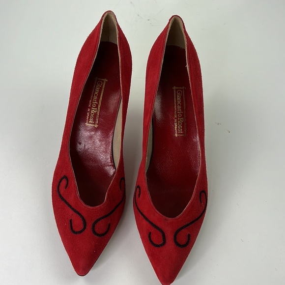 Vintage Giancarlo Rossi Red Suede Heeled Pumps - Picture 2 of 13